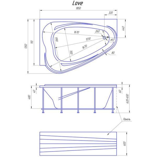 Акриловая ванна 1MarKa Love 185 см R