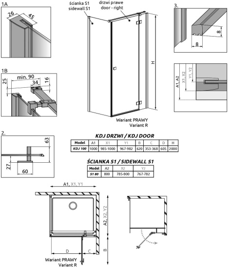 Душевой уголок Radaway Essenza New Black KDJ 100х80 R