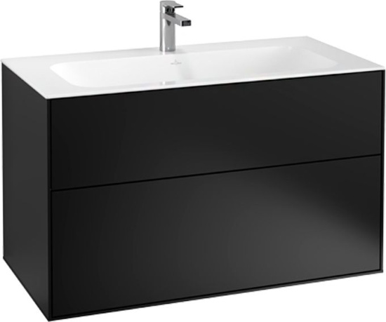 Мебель для ванной Villeroy & Boch Finion 100 black matt lacquer, с настенным освещением