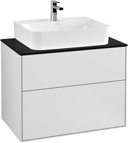 Мебель для ванной Villeroy & Boch Finion 80 black matt lacquer, glass black matt, с настенным освещением