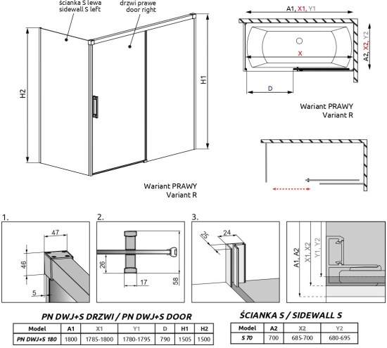 Шторка на ванну Radaway Idea Black PN DWJ+S 180 R x 70 L