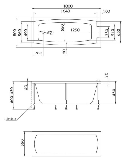 Акриловая ванна 1MarKa Aelita 180 см