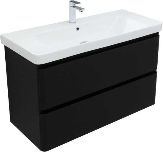 Тумба с раковиной Aquanet Эмбер 105 2 ящика, черная матовая, раковина Luxury