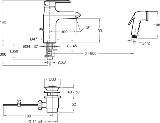 Смеситель для раковины Jacob Delafon Kumin E99465-CP с гигиеническим душем