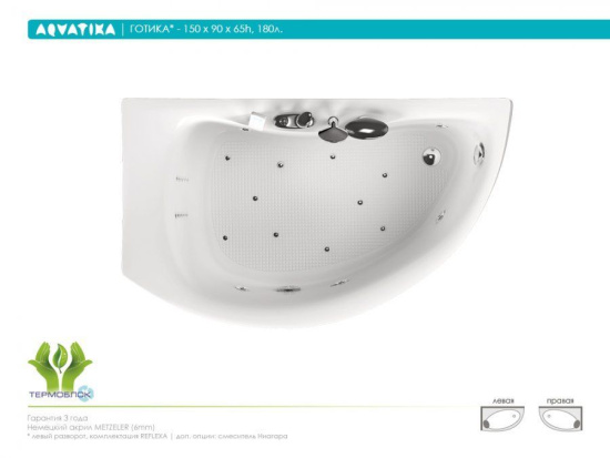 Акриловая ванна Aquatika Готика 150 см Basic