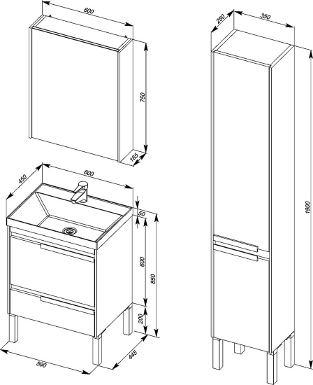 Мебель для ванной Aquanet Тиволи 60 бордо