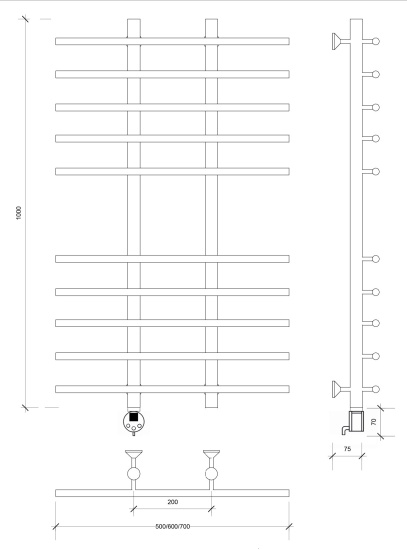 Полотенцесушитель электрический Secado Турин 4 100/20/70 L, хром