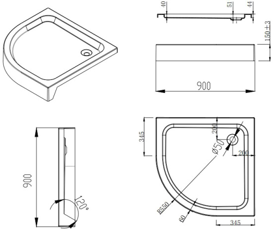 Душевой уголок Esbano ESD-8015 90x90, с поддоном