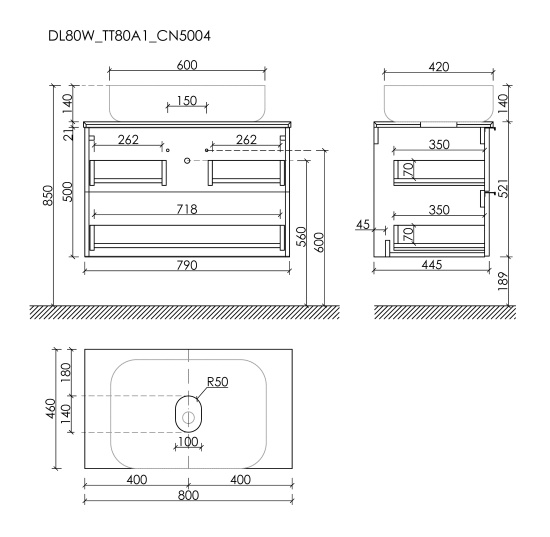 Тумба с раковиной Sancos Delta 80 дуб светлый/белый, DL80W
