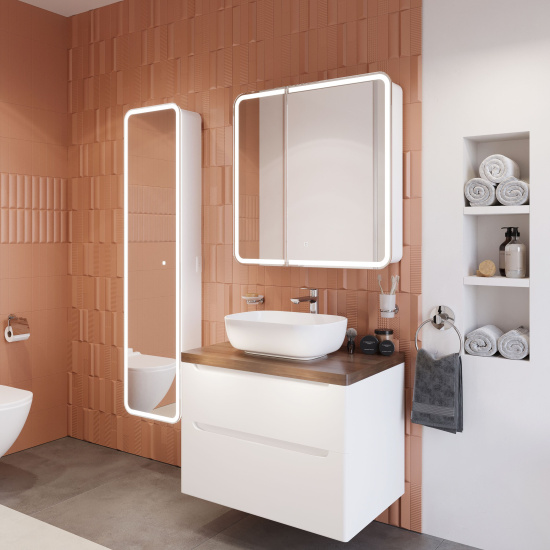 Тумба с раковиной Stworki Берген 80 белая с темной столешницей, Moduo 50 Square