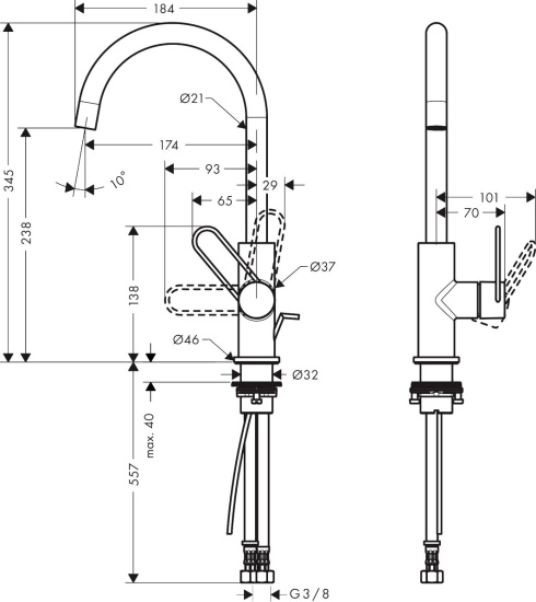 Смеситель для раковины Axor Uno 38036000 хром
