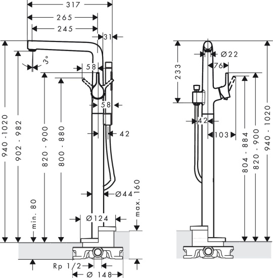 Напольный смеситель для ванны Hansgrohe Talis S 72412000