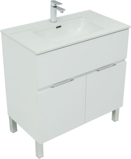 Тумба с раковиной Aquanet Алвита new 80 напольная, белая матовая, с дверками и ящиком