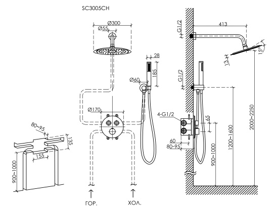Душевая система SANCOS Link SC3005CH, хром