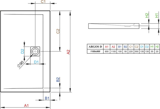 Поддон для душа Radaway Argos D90x110