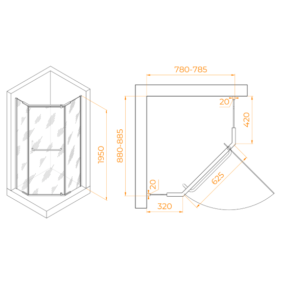 Душевой уголок RGW Passage PA-091B 90х80 профиль черный, стекло прозрачное