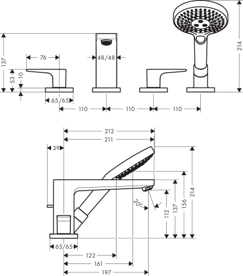 Смеситель на борт ванны Hansgrohe Metropol 32552000