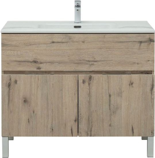 Тумба с раковиной Aquanet Алвита new 100 напольная, дуб веллингтон белый, с дверками и ящиком