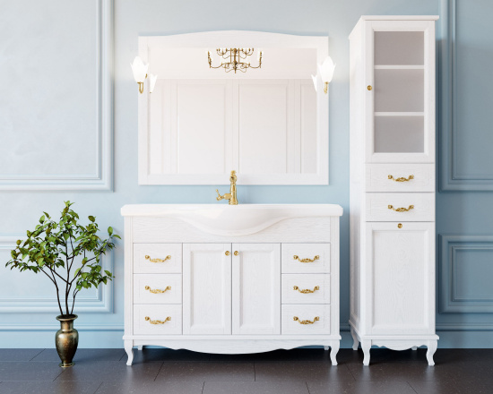 Пенал ValenHouse Эллина 40 R с бельевой корзиной, белый, фурнитура золото