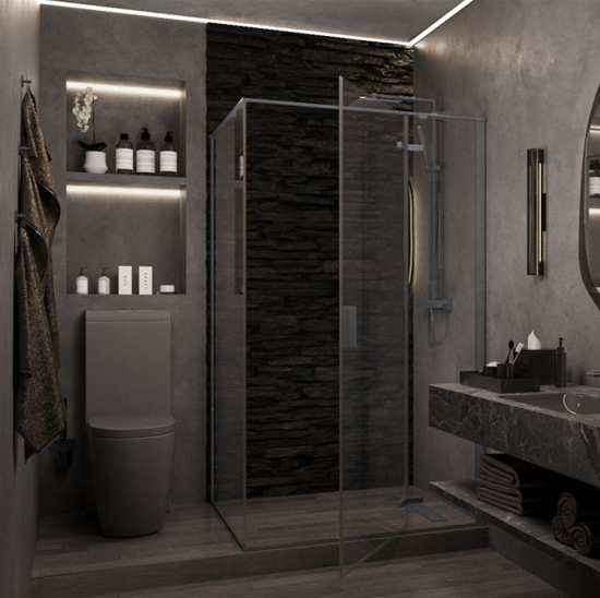 Душевой уголок Veconi Rovigo 073GR 120x90, профиль графит, стекло прозрачное