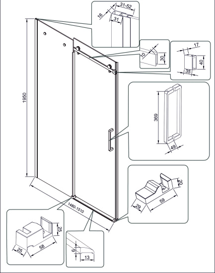Душевая дверь в нишу Veconi Vianno VN-74B 150 см, профиль черный