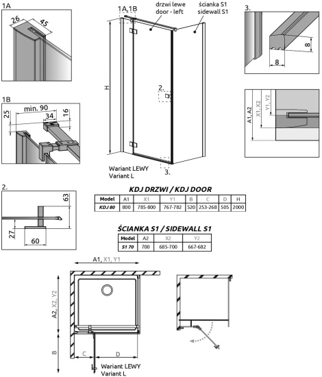 Душевой уголок Radaway Essenza New Black KDJ 80х70 L