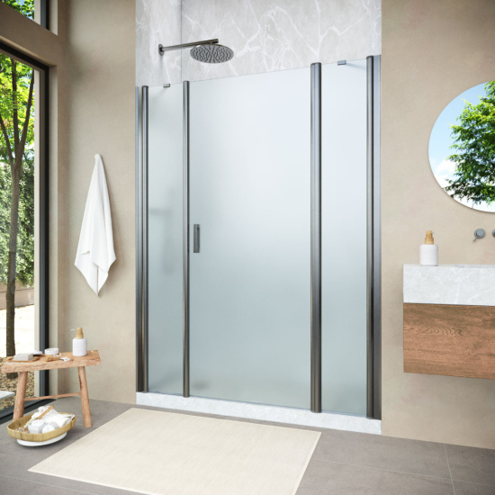 Душевая дверь в нишу Vegas Glass EP-2F NOVO h2000 160 11 10 R, профиль оружейная сталь, стекло сатин