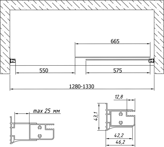 Душевая дверь в нишу Vegas Glass ZP 130 01 02 профиль белый, стекло шиншилла