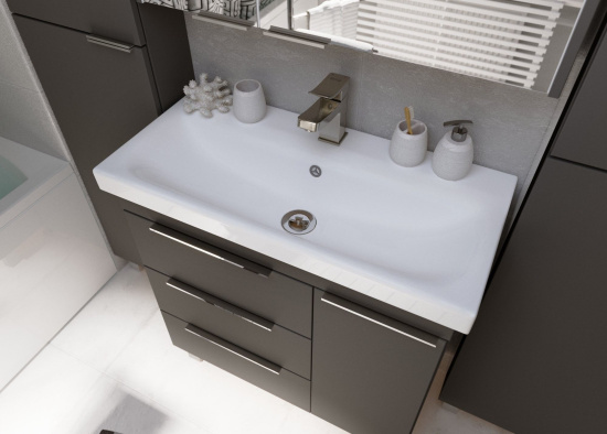 Тумба с раковиной 1MarKa Gaula 80Н черная, 3 ящика, 1 дверца