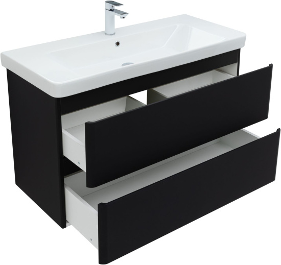 Тумба с раковиной Aquanet Эмбер 105 2 ящика, черная матовая, раковина Luxury