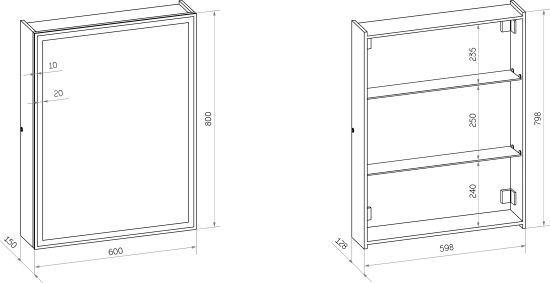 Зеркало-шкаф Art&Max Techno 60 с подсветкой, черное