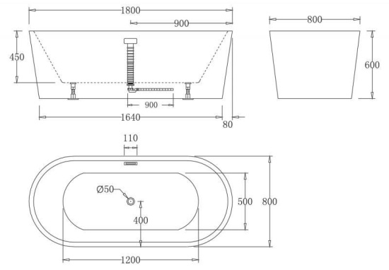 Акриловая ванна Belbagno BB71-1800 180 см