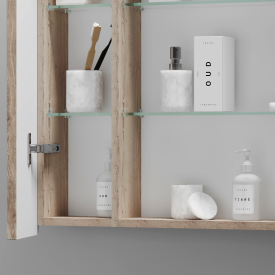 Зеркало-шкаф Sancos Mirror 80 дуб галифакс натуральный, с LED подсветкой