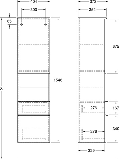 Пенал Villeroy & Boch Venticello A95201 L, black matt lacquer, с ручками хром