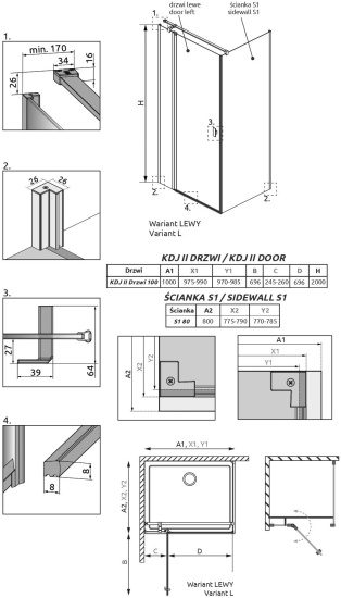 Душевой уголок Radaway Nes Black KDJ II 100x80 L