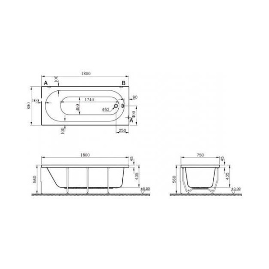 Акриловая ванна Vitra Matrix 180x80