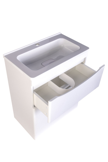 Тумба с раковиной Style Line Бергамо мини 60 2 ящика Люкс антискрейтч белая, Plus напольная