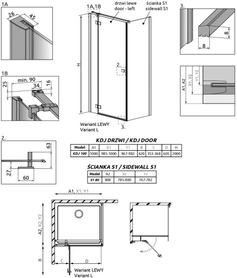 Душевой уголок Radaway Essenza New Black KDJ 100х80 L