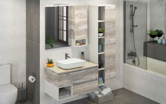 Тумба с раковиной Comforty Прага 90 дуб бежевый, с бежевой столешницей