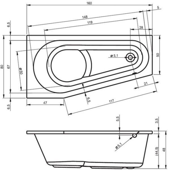 Акриловая ванна Riho Delta 160 см R