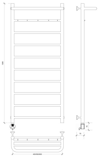 Полотенцесушитель электрический Secado Триада 1 КСП 120/40 L, хром