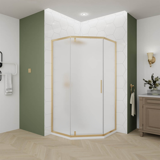 Душевой уголок Veconi Ottimo P10 G 80x80 OP10G-8080-07-C9, профиль золото брашированное, стекло матовое