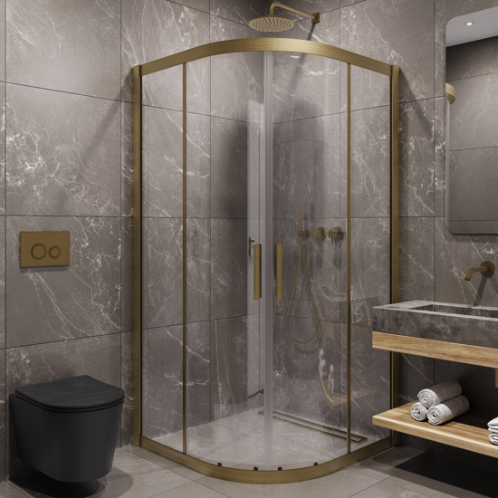 Душевой уголок CeramaLux CL901-90 Matt Gold 90x90, профиль матовое золото, стекло прозрачное
