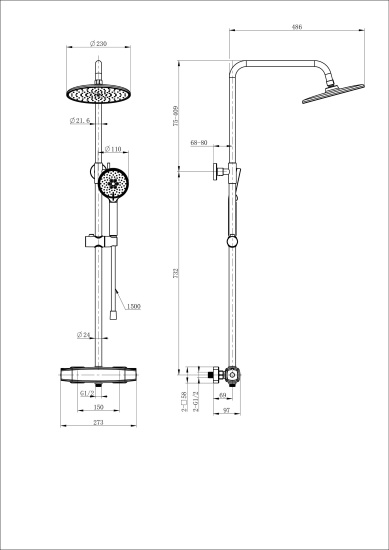 Душевая стойка Wonzon & Woghand Neo WW-B3035-A-BG с термостатом