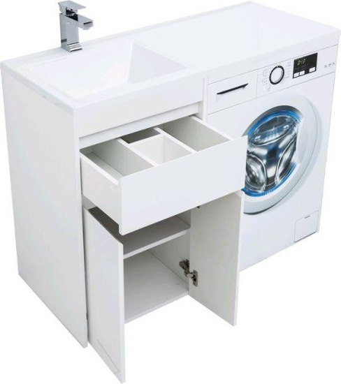 Тумба с раковиной Aquanet Токио 110 L белая напольная, 1 ящик, 2 дверцы