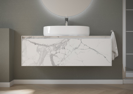 Тумба с раковиной Sancos Stone 120 со столешницей из керамогранита черный марамор, подвесная