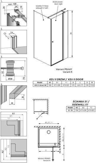 Душевой уголок Radaway EOS KDJ II 90x70 R