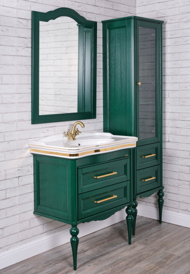 Мебель для ванной ValenHouse Эстетика 80 декор зеленая, подвесная, ручки золото