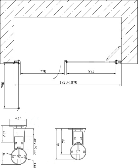 Душевая дверь в нишу Vegas Glass EP-F-2 185 07 10 L профиль матовый хром, стекло сатин