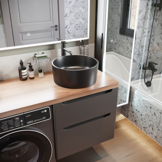 Мебель для ванной Stworki Берген 60 серая с темной столешницей 122, раковина Rotenburg 40 черная, L